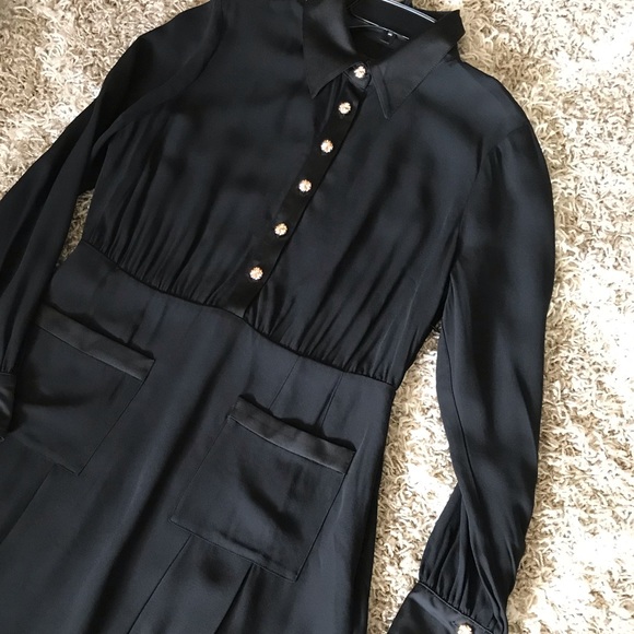 J. Crew Black Shirt Midi Dress Pleated Skirt Glass Buttons - Picture 5 of 13